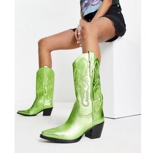 JEFFREY CAMPBELL Free People NEW Dagget Western Boots Metallic Green NEW Size 8